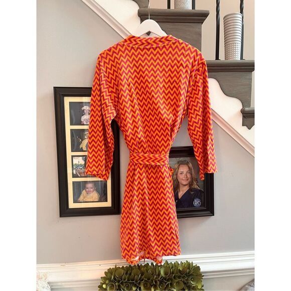 Vera Bradley Orange & Fuchsia Zig Zag Short Belted Robe sz X/XL NWOT - Picture 6 of 7